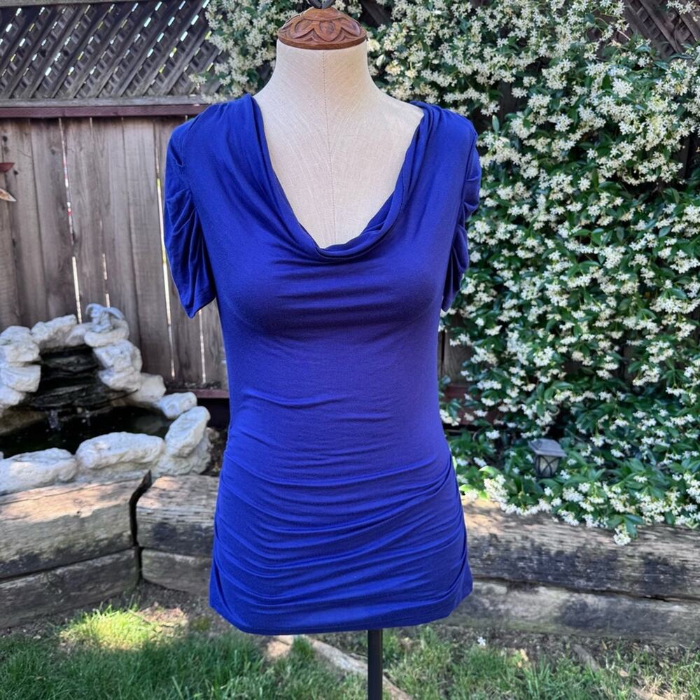 Charlotte Russe Ruched Ruffled Blue Blouse Women's Size Small